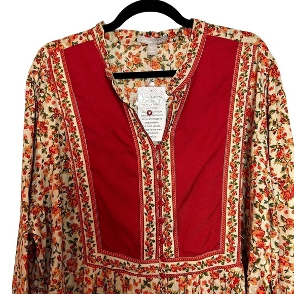 Woman Within Boho Floral & Leaf Print Lightweight Button Down Tunic Top NWT - Picture 7 of 16